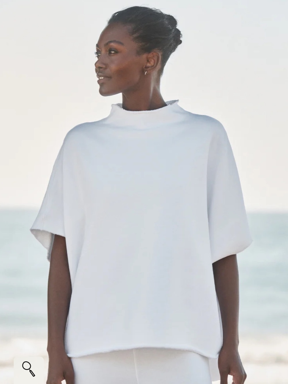Frank & Eileen White Relaxed Mock Neck Capelet